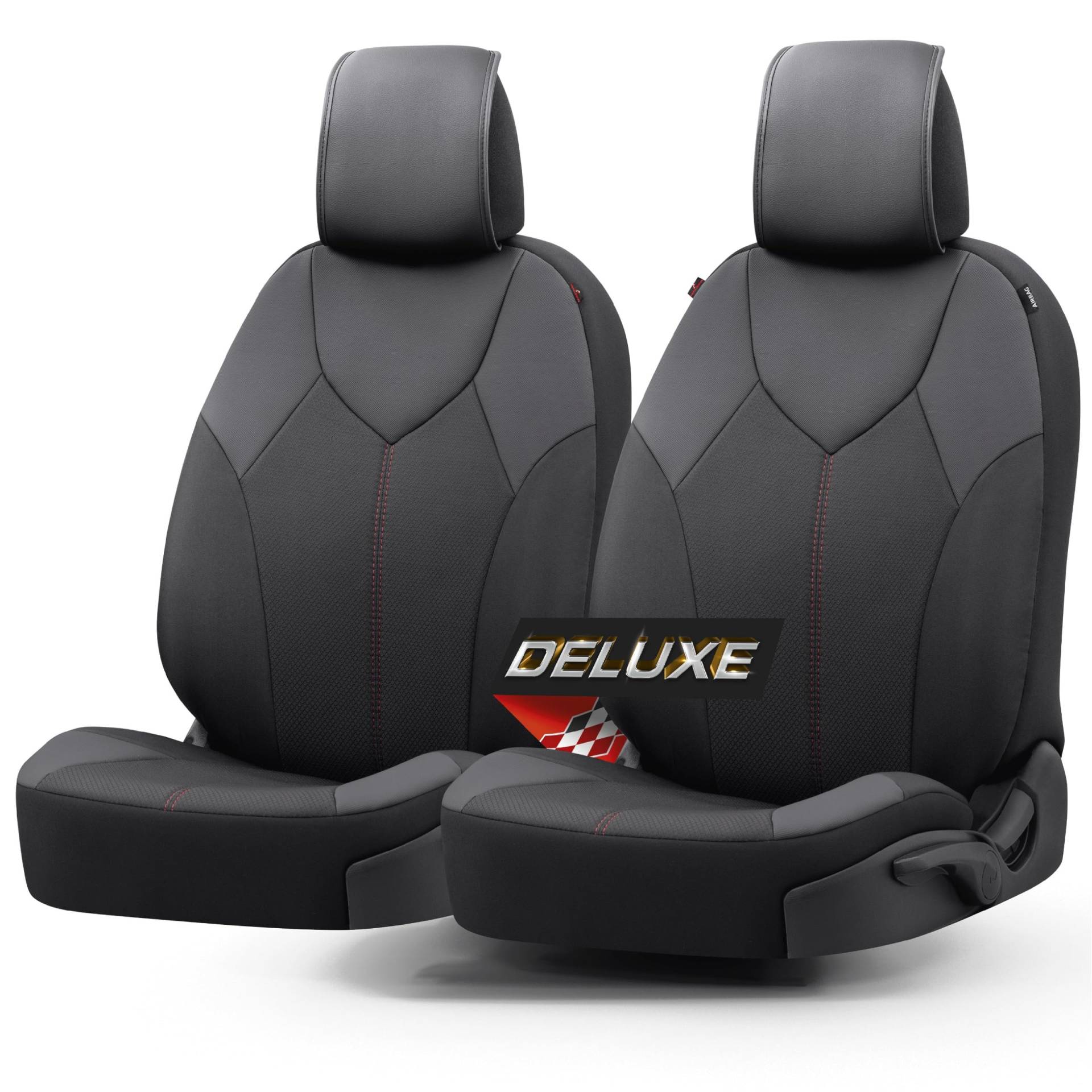 Walser Deluxe Autositzbezüge Portofino mit Reißverschluss, 2 Vordersitzbezüge, Zipp-IT Schonbezüge Universalgröße schwarz/rot von Walser
