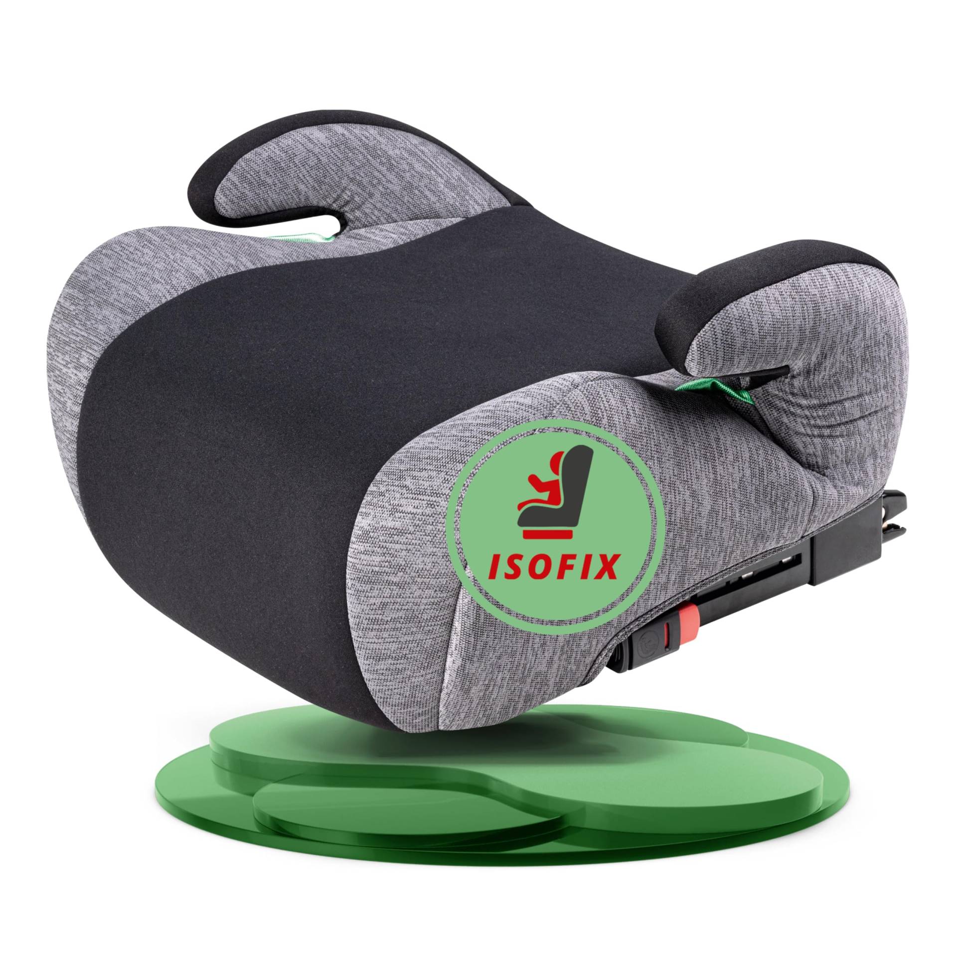 WALSER Kinder Sitzerhöhung Auto ISOFIX, bequemer Kindersitz Auto 125-150 cm leicht waschbar, Kindersitzerhöhung Auto Raffi neueste Norm ECE R 129, Sitzerhöhung Auto Kindersitz schwarz/grau von Walser