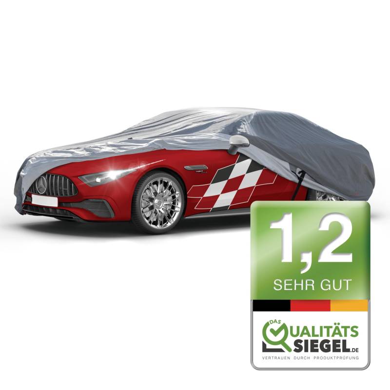 WALSER Premium Abdeckplane Auto All Weather Plus Qualitätssieger Sehr Gut*, Abdeckplane wasserdicht, Auto Abdeckplane, Autoplane UV-beständig, Autoabdeckung Outdoor, Autogarage Abdeckung Größe 2 grau von Walser