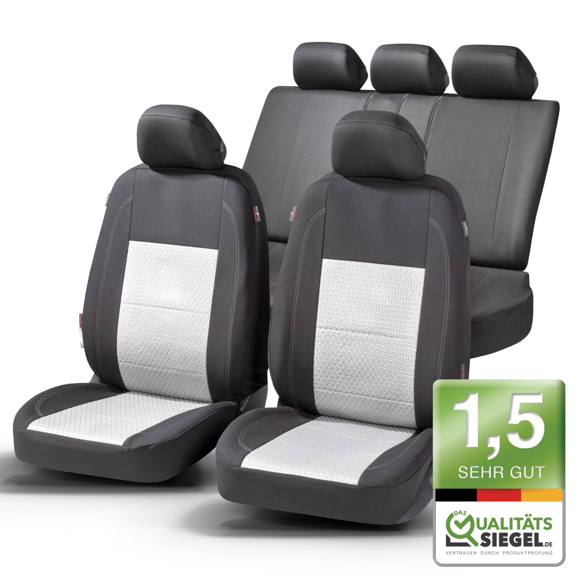 Walser Premium Autositzbezüge Avignon mit Reißverschluss Qualitätssieger Sehr Gut* Sitzbezüge Auto, Zipp-IT Schonbezüge Komplettset, 2 Vordersitzbezüge, 1 Rücksitzbezug schwarz/Silber 11872 Walser Premium Autositzbezüge Avignon mit Reißverschluss Qualitätssieger Sehr Gut* Sitzbezüge Auto, Zipp-IT Schonbezüge Komplettset, 2 Vordersitzbezüge, 1 Rücksitzbezug schwarz/Silber 11872 von Walser