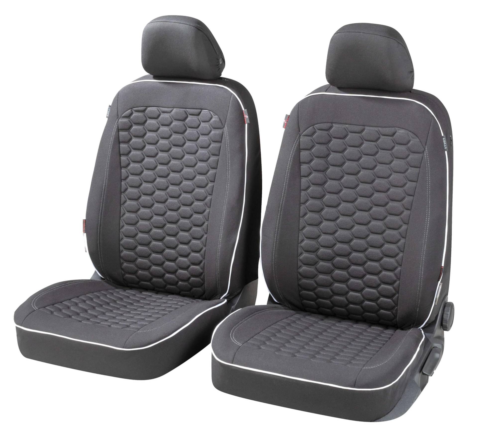 Walser Premium Autositzbezüge Kendal mit Reißverschluss, Zipp-IT Schonbezüge, 2 Vordersitzbezüge schwarz/weiß 11863 von Walser