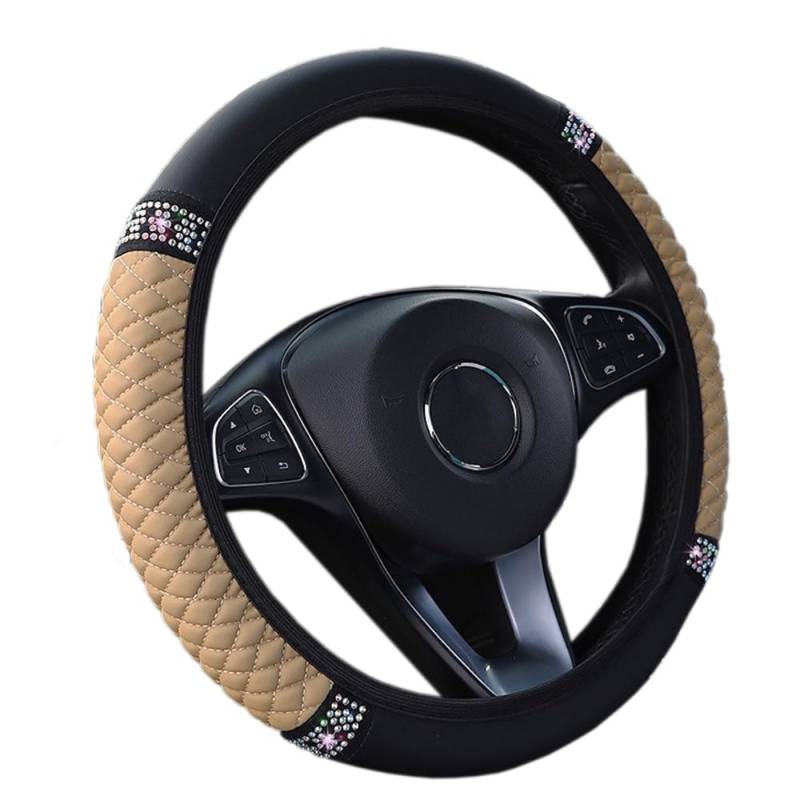 Lenkradbezug Auto,Lenkradbezug Leder,Universal weich bequem Steering Lenkradschoner für Auto Zubehör,Diamant-Lenkradabdeckung Lenkradhülle Sommer Winter Autozubehör Innenraum 37-38cm Beige von Wambere