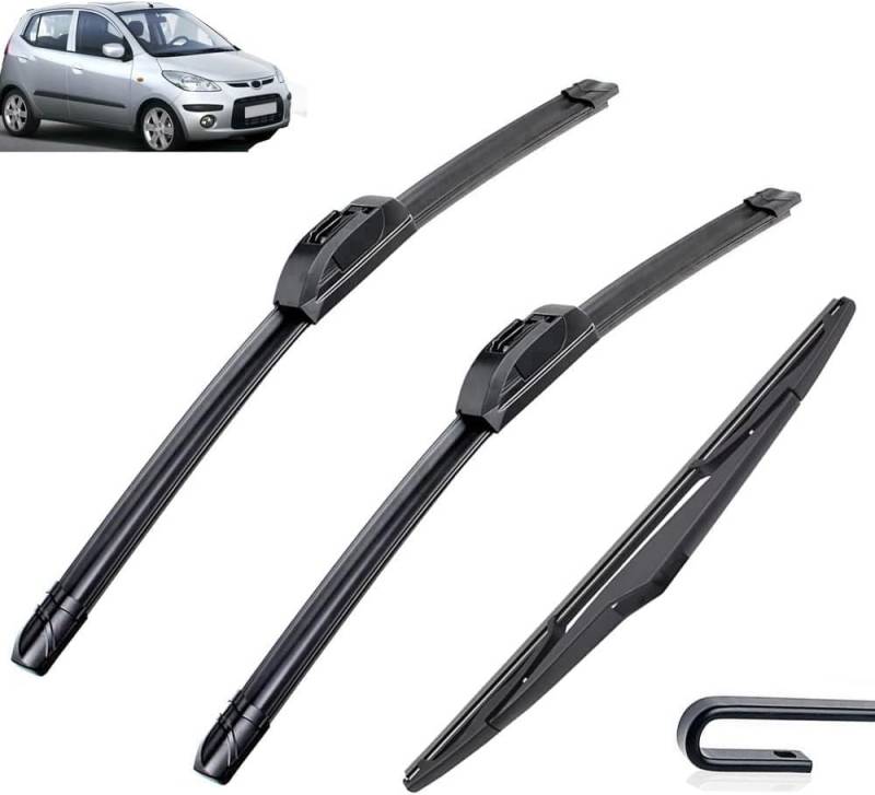 Scheibenwischer Kompatibel für Hyundai I10 MK 1 2007-2013 22"16"12", Wischerblätter Vorne + Hinten, Set Frontscheibenwischer und heckscheibenwischer, Auto Scheibenwischer Zubehör von WangjunF