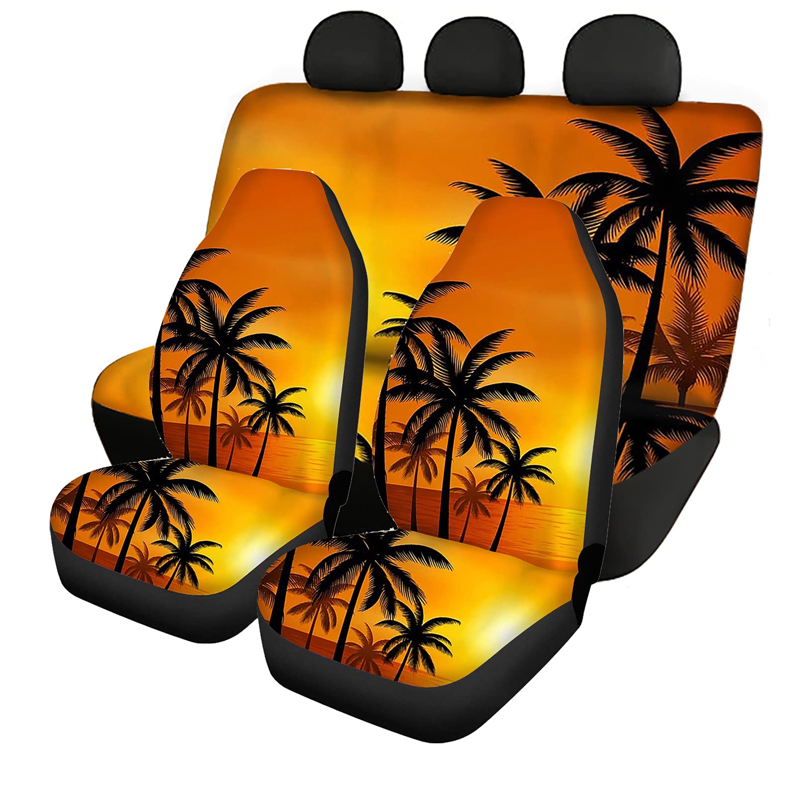 Wanyint Autositzbezug für Damen und Herren schöne goldene Sonnenuntergang tropische Strandpalmen Autozubehör für LKW Van SUV HawaiiStil vordere Satteldecke hintere geteilte Bankschutzabdeckung von Wanyint
