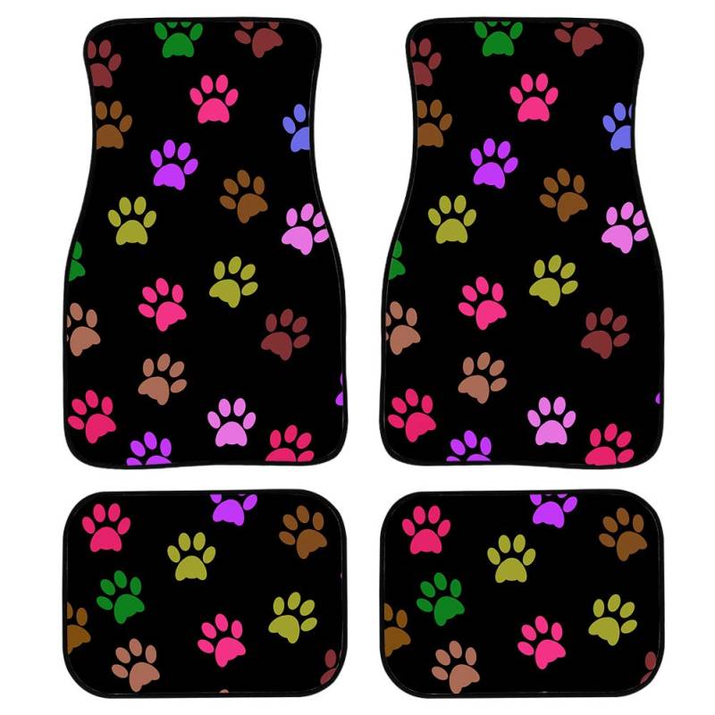 Wanyint Bunte Hundepfoten-Auto-Teppich-Fußmatten für Auto, Van, LKW, SUV-4-teiliges Set für vorne und hinten, mit Gummi-Rückseite, universelle Passform von Wanyint