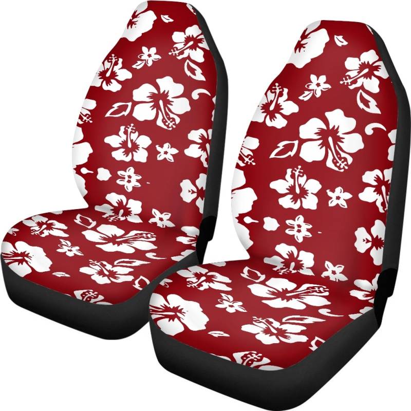 Wanyint Roter Hibiskus Blumendruck Neuheit Auto Sitzbezug Set für Männer Frauen Rutschfest Western Aztec Tribal Boho Stil Polyester Auto Sitzbezug Kissen von Wanyint