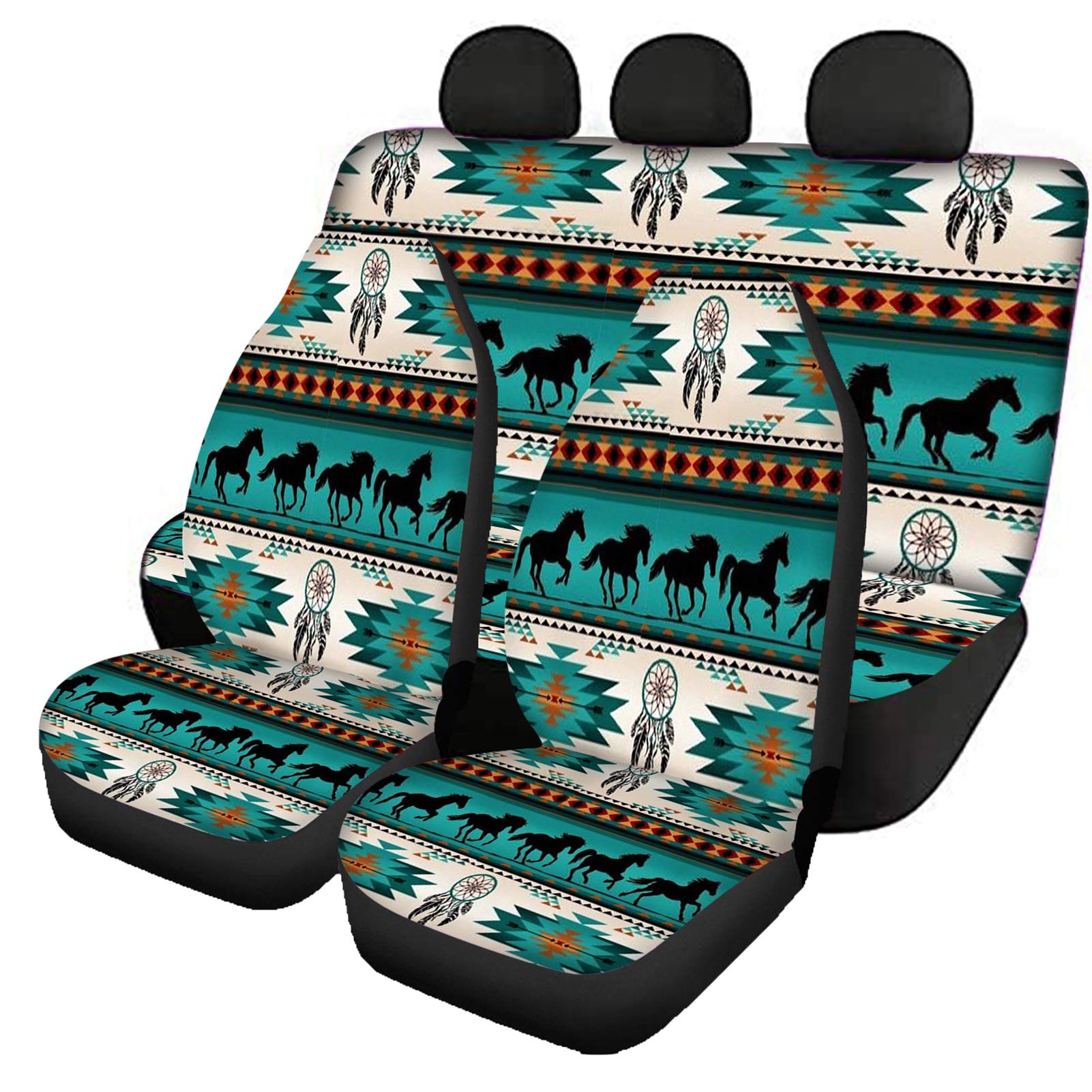 Wanyint Southwest Tribal Horse Azteken-Autositzbezüge, universelle Passform, vollständiges Set, hohe Rückenlehne, für SUVs, Limousinen, Lieferwagen, Truks von Wanyint