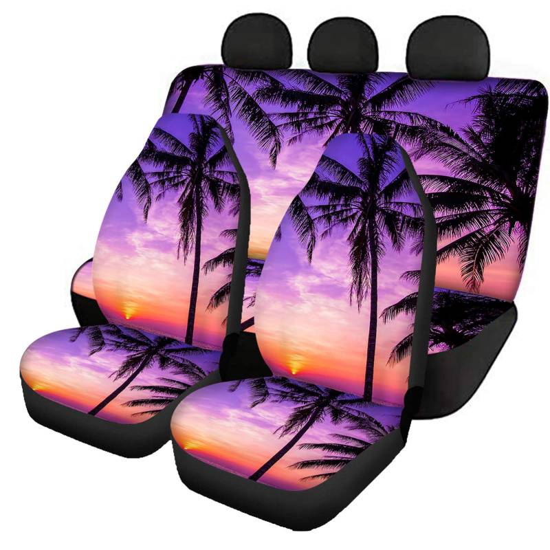 Wanyint Violetter Sonnenuntergang hawaiianische Strandpalmen AutoVordersitzbezüge komplettes Set universell passend für die meisten Autos SUVs Vans LKWs modisches AutoZubehör für Damen und Herren von Wanyint