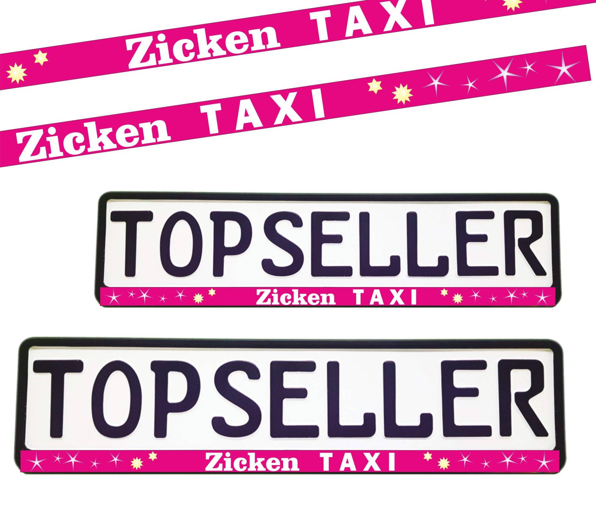2x Kennzeichenhalter ZICKEN TAXI Nummerschildhalter"Zickentaxi" von Warenfux24