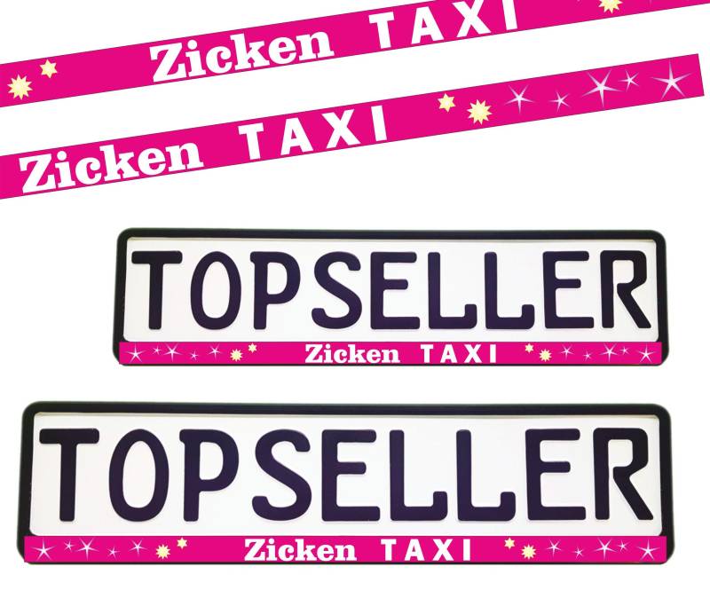 2x Kennzeichenhalter ZICKEN TAXI Nummerschildhalter"Zickentaxi" von Warenfux24