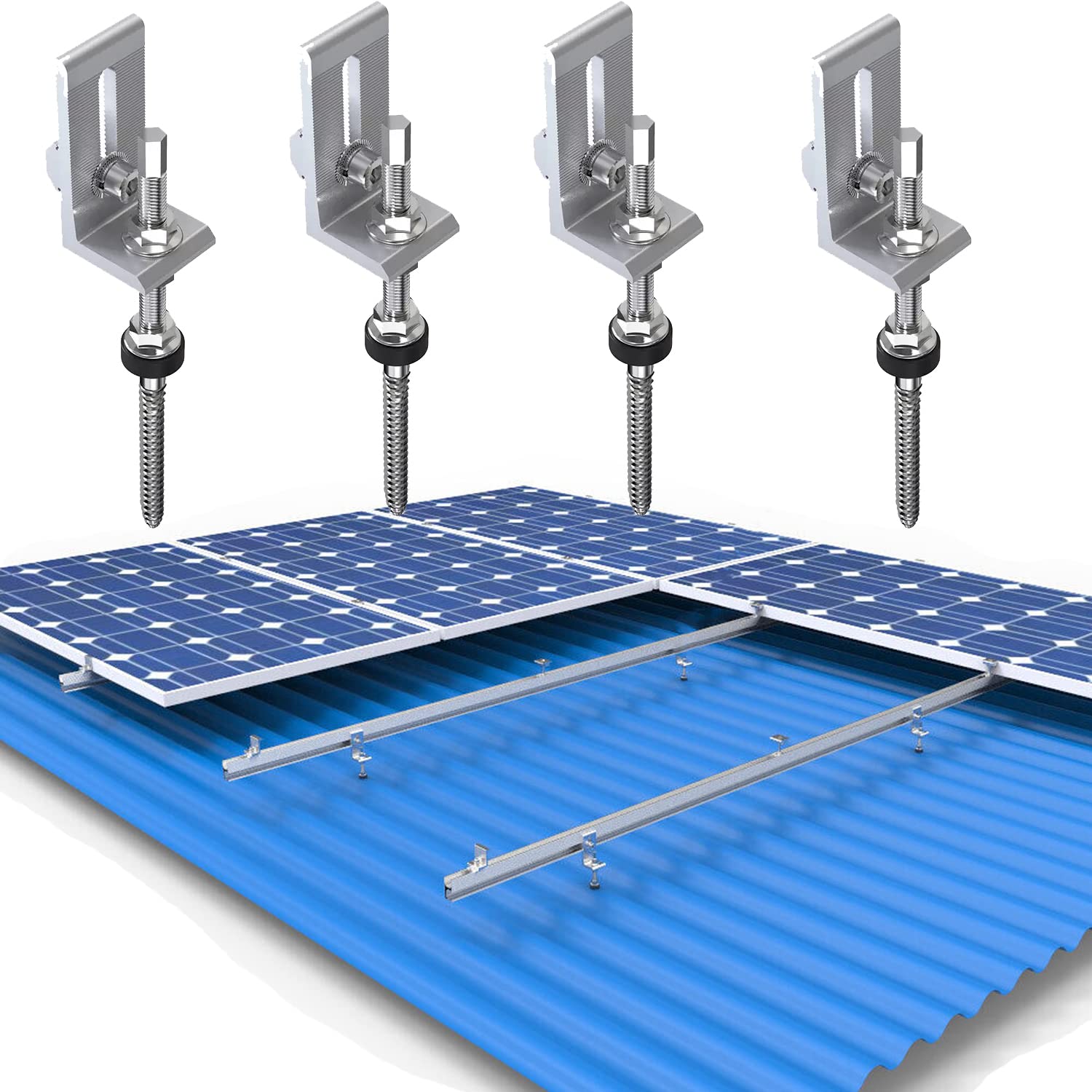 Aluprofil PV Solarpanel Verbindungs Aluschiene,4 X Edelstahl M10 Stockschraube mit L-Adapterplatte,Solarmodul halterung Kit für solar halterung Zinnbedachung Aluprofil PV Solarpanel Verbindungs Aluschiene,4 X Edelstahl M10 Stockschraube mit L-Adapterplatte,Solarmodul halterung Kit für solar halterung Zinnbedachung von Warmfay