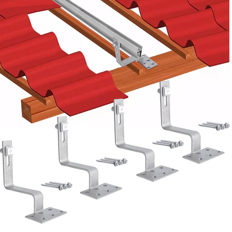 Solarmodul Halterung Dachhaken Verstellbar,Glasierte Fliesen Solarpanel Halterung Dachhalter Verstellbar Dachhalterung für Aufachmontage Solar PV,4 X Photovoltaik Seitenmontage Zubehör von Warmfay
