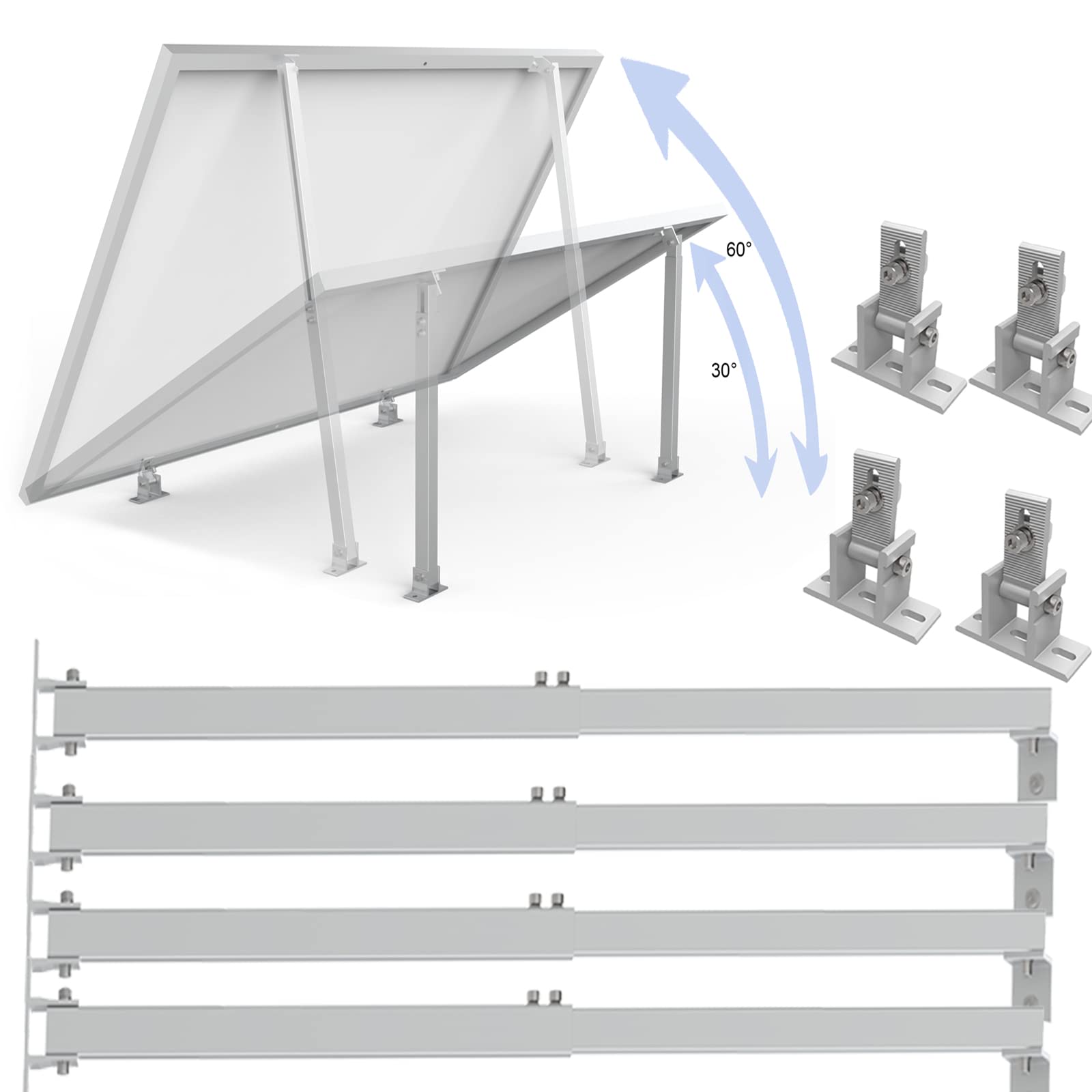 Warmfay Solarmodul Halterung, 2 Sets Halterung Balkonkraftwerk Montageset Extra Länge 52CM-104CM, Aufständerung 60°Max Verstellbar, Alu Solarpanel Halterung für Flachdach Wohnmobil Boote Wand Warmfay Solarmodul Halterung, 2 Sets Halterung Balkonkraftwerk Montageset Extra Länge 52CM-104CM, Aufständerung 60°Max Verstellbar, Alu Solarpanel Halterung für Flachdach Wohnmobil Boote Wand von Warmfay