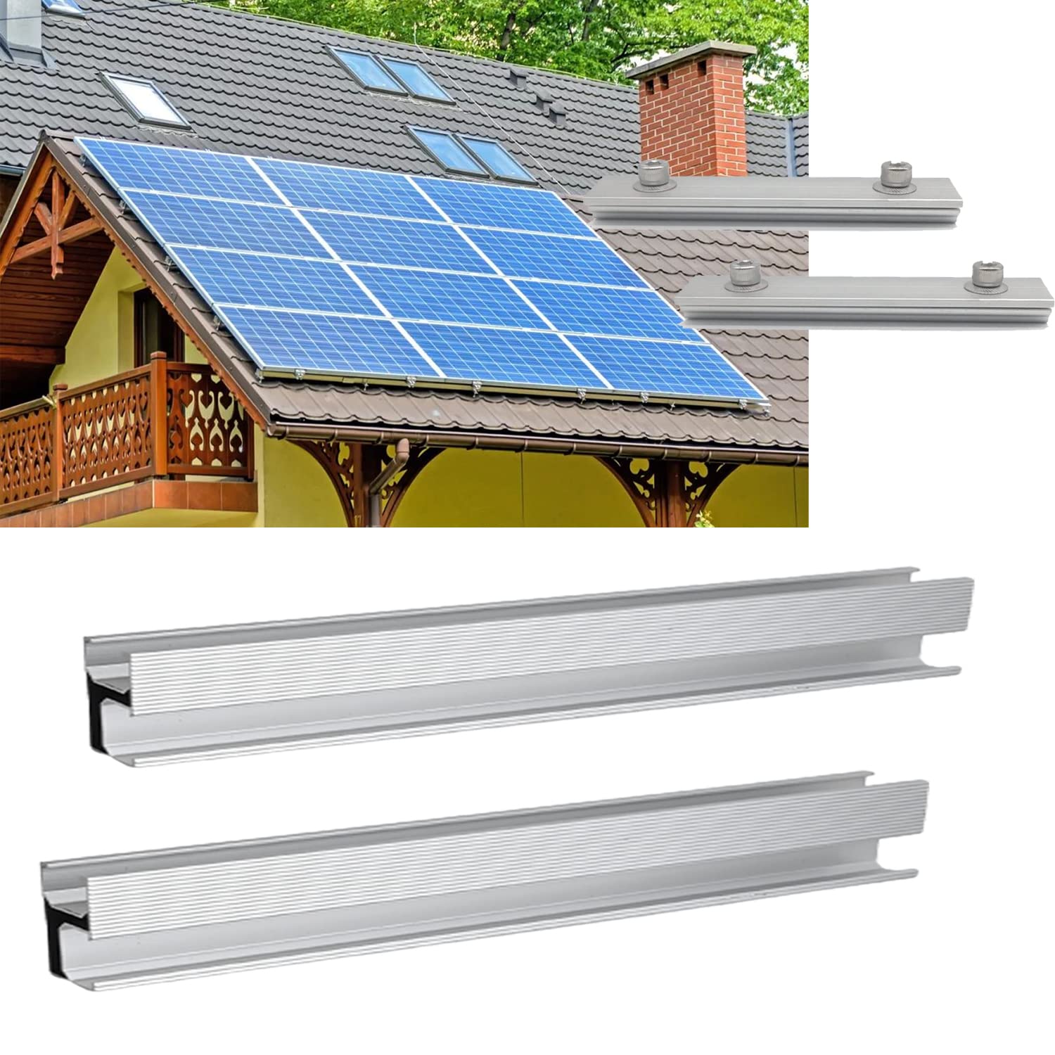 Warmfay Solarmodul Halterung Aluprofil,4 X1150mm Montageschiene,2 X Profilverbinder,PV-Modul Montageset,Dachhaken Photovoltaik Dachziegel Warmfay Solarmodul Halterung Aluprofil,4 X1150mm Montageschiene,2 X Profilverbinder,PV-Modul Montageset,Dachhaken Photovoltaik Dachziegel von Warmfay