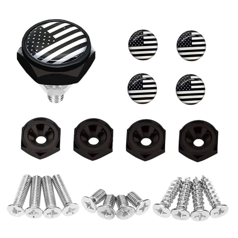 Warmhm 4Sätze Teiliges Auto Kennzeichen Befestigungselemente mit Flaggen Design Rostfreie für Universelle Auto und Kennzeichenhalterung von Warmhm