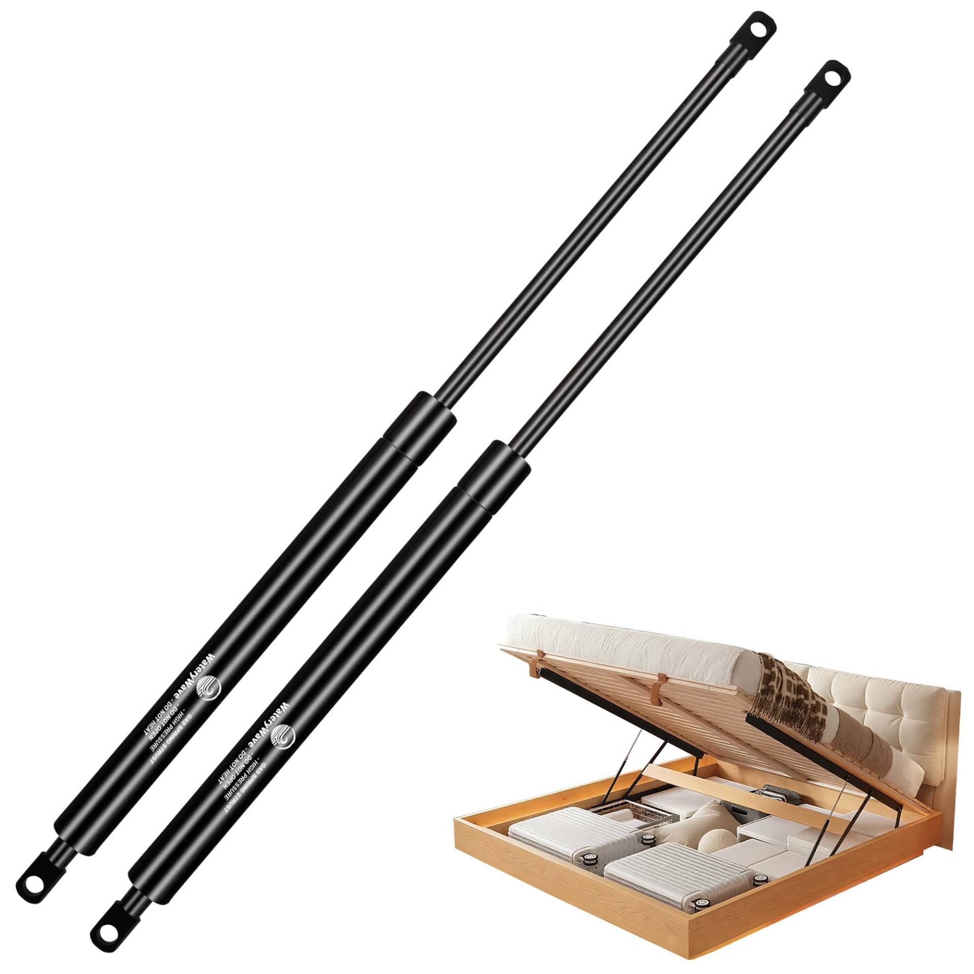 WateryWave 500MM 1000N Gasdruckdämpfermit 8mm Ösenköpfen Gasdruckfeder Hydraulische Kofferraum-gasfeder für Ottomane Bett Küchenschrank Aufbewahrungsbox Schuppenfenster Bodenluken (500MM-1000N) von WateryWave