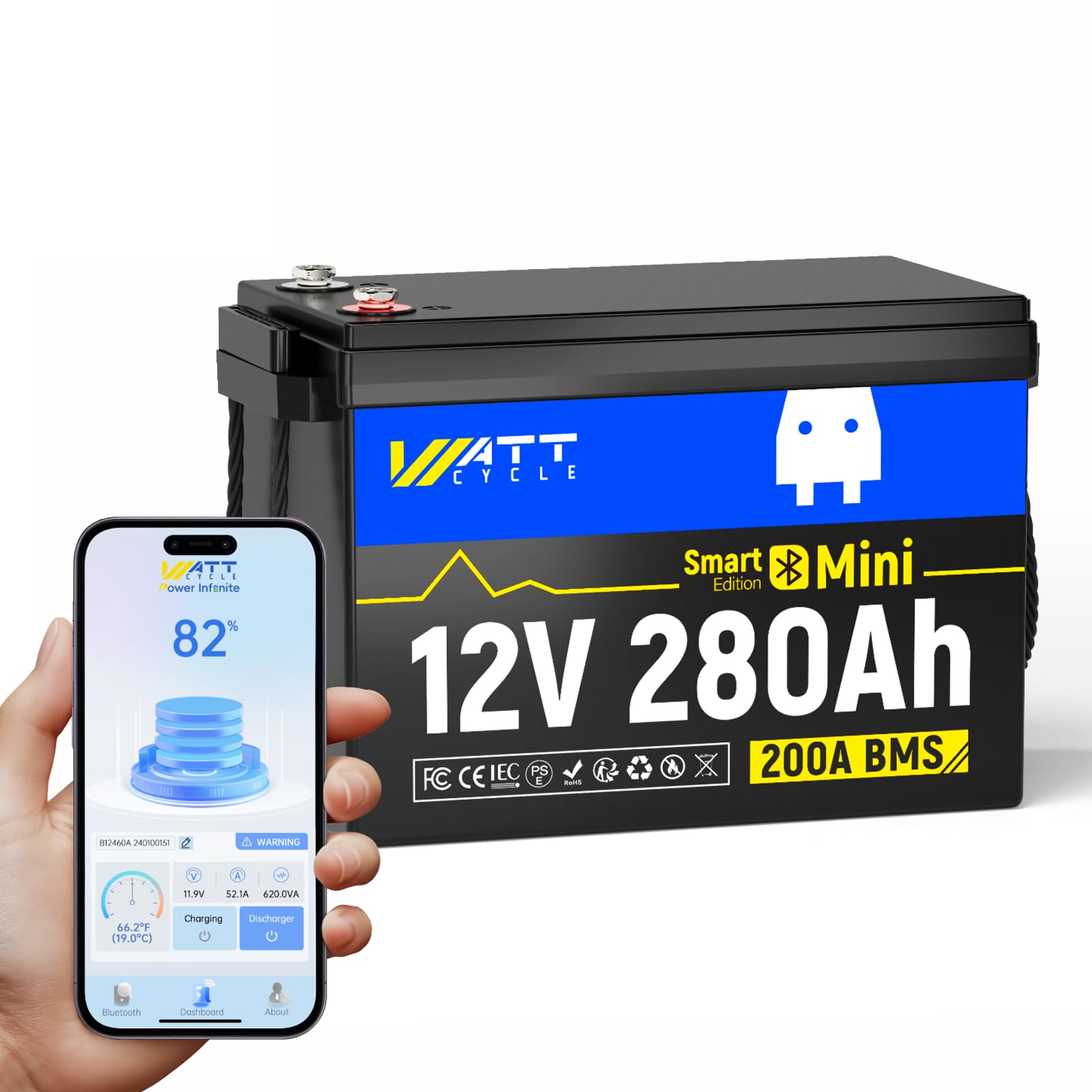 12V 280Ah LiFePO4 Lithium-Bluetooth-Deep-Cycle-Batterie im Mini-Format, integriertem 200A BMS, Untertemperaturschutz, über 15.000 Zyklen, ideal für Wohnmobile, Solarspeicher, Schiffe, Trolling-Motoren 12V 280Ah LiFePO4 Lithium-Bluetooth-Deep-Cycle-Batterie im Mini-Format, integriertem 200A BMS, Untertemperaturschutz, über 15.000 Zyklen, ideal für Wohnmobile, Solarspeicher, Schiffe, Trolling-Motoren von Wattcycle