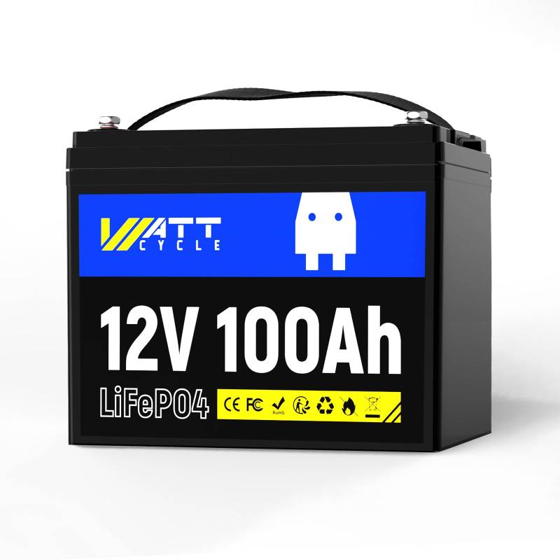 Wattcycle 12V 100AH LiFePO4-Akku mit Grade A+ LiFePO4-Zelle, Niedertemperatur-Abschaltschutz, Lithium-Batterie mit integriertem 100A BMS, bis zu 15000 tiefe Zyklen für Wohnmobil-Camping von Wattcycle