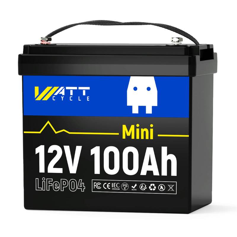 Wattcycle 12V 100AH mini LiFePO4-Akku mit Grade A+ LiFePO4-Zelle, Niedertemperatur-Abschaltschutz, Lithium-Batterie mit integriertem 100A BMS, bis zu 15000 tiefe Zyklen für Wohnmobil-Camping von Wattcycle