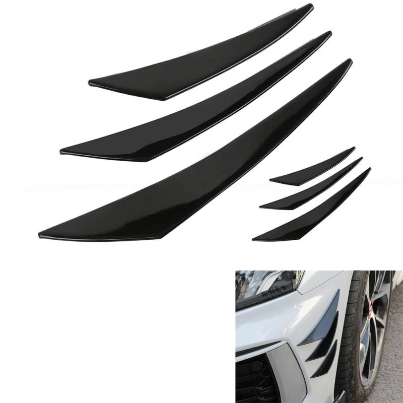 WeFoonLo Universal-Auto-Spoiler Canards Kit Frontstoßstange Lippe Splitter, 6 Stück Auto Außen Weiche Flossen Auto Karosserie Anti-Kollision Streifen Aufkleber Aufkleber (Schwarz) von WeFoonLo