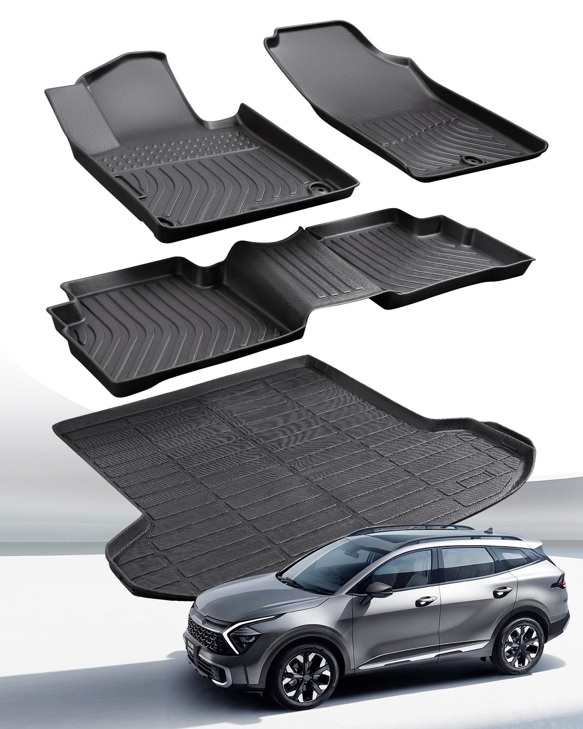 Weather Liner® Kia Sportage Fußmatten, Nicht Hybrid, passgenau, TPE-Gummi, Allwetter-Bodenauskleidung für vorne und hinten, geruchlos, wasserdicht, Kia Sportage Innenzubehör, 4 Stück von Weather Liner