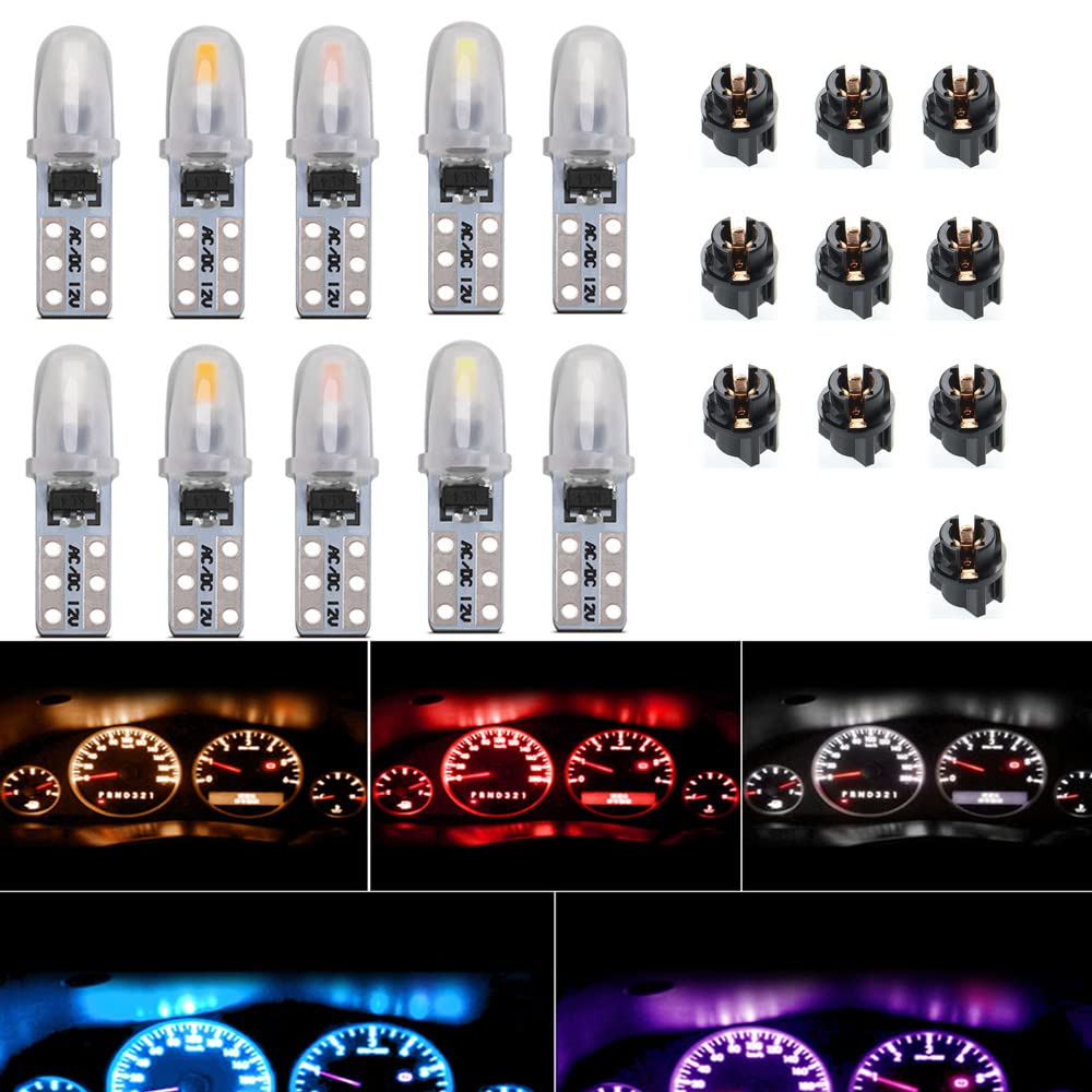 weiXuan 10 Stück DC 12 V T5 Autolampen mit Drehverschluss Sockel Armaturenbrett Glühbirnen 2721 27 37 286 Wedge Pc74 Indoor Cluster Gauge Kits (Gelb) von WeiXuan