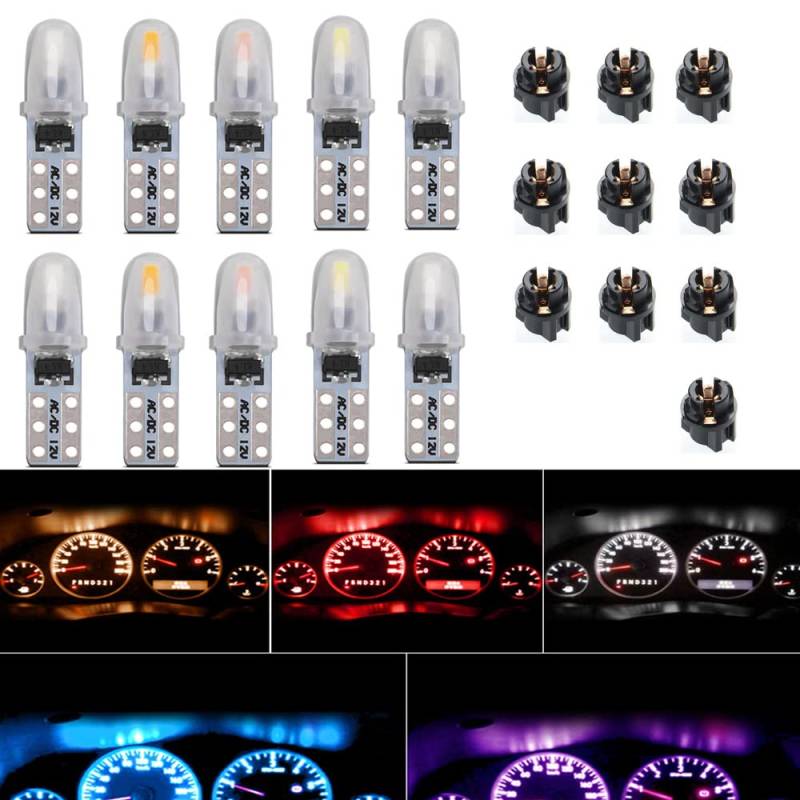 weiXuan 10 Stück DC 12 V T5 Autolampen mit Drehverschluss Sockel Armaturenbrett Glühbirnen 2721 27 37 286 Wedge Pc74 Indoor Cluster Gauge Kits (Gelb) von WeiXuan