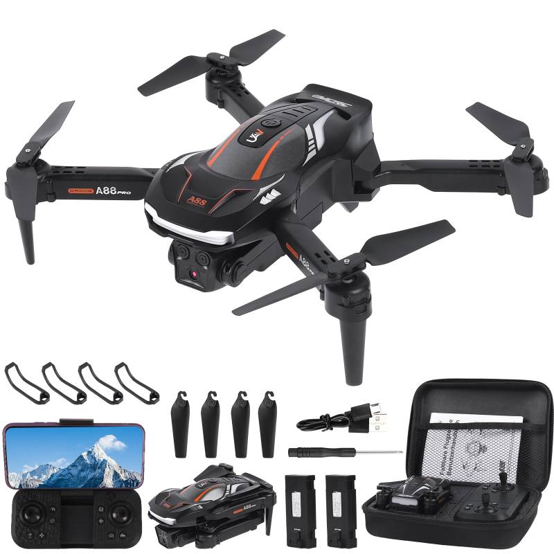 Drohne mit Kamera 1080P HD für Kinder, RC Drone mit 2 Akku, Faltbar Quadcopter mit FPV WiFi Übertragung Schwerkraft Sensor, 3D Flip Mode, Ein-Tasten-Start/Landung, Höhenhaltemodus (Schwarz) von Weinsamkeit