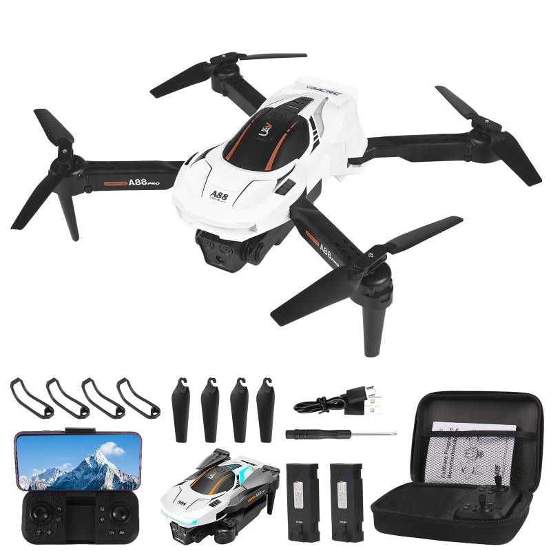 Drohne mit Kamera 1080P HD für Kinder, RC Drone mit 2 Akku, Faltbar Quadcopter mit FPV WiFi Übertragung Schwerkraft Sensor, 3D Flip Mode, Ein-Tasten-Start/Landung, Höhenhaltemodus (Weiß) von Weinsamkeit