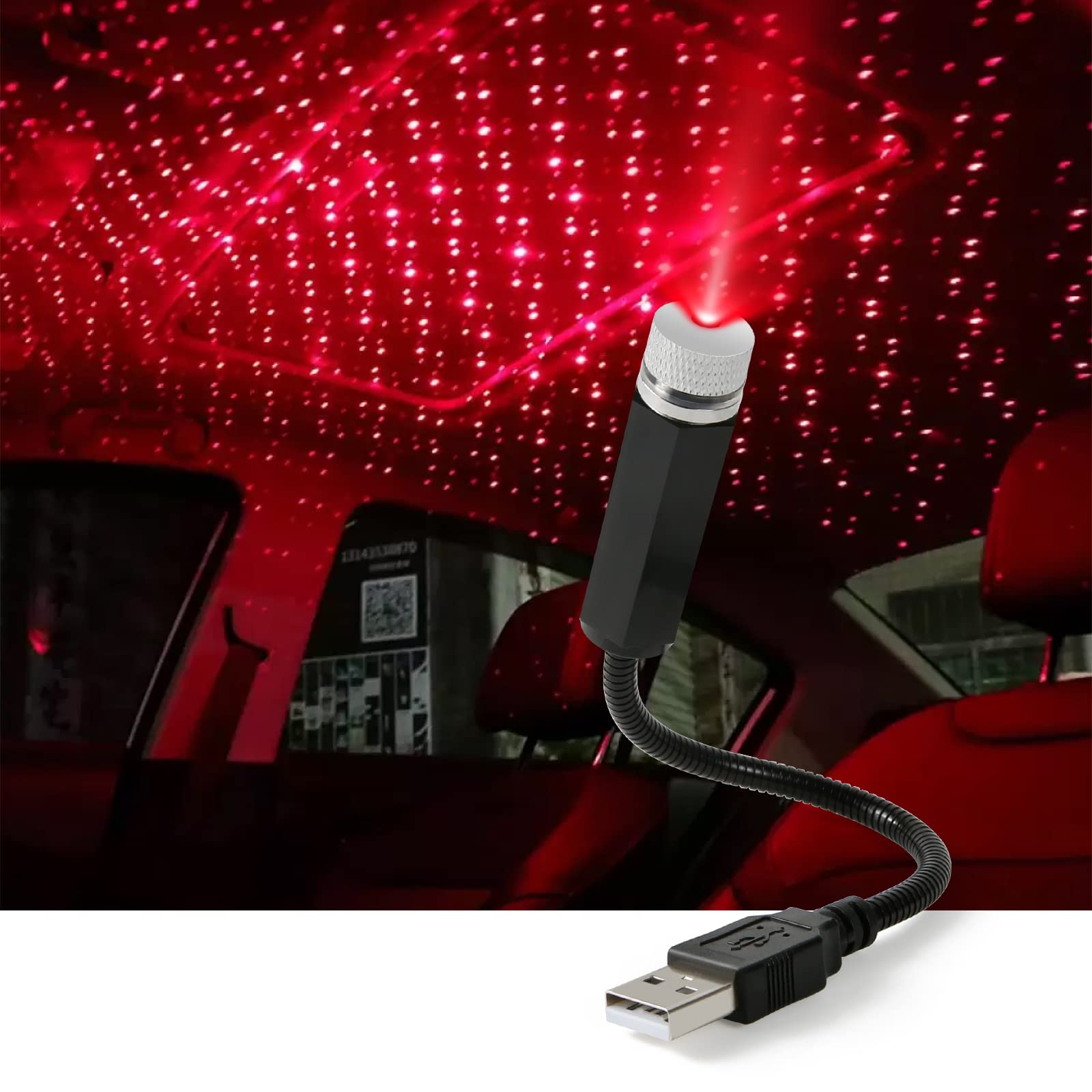 Weinsamkeit LED Auto Decke Starlight, Innen Atmosphäre Licht Mehrere Modi, Plug and Play, Mini Starlight Projection LED-Licht Romantisch Flexible USB Nachtlicht für Zuhause Party von Weinsamkeit