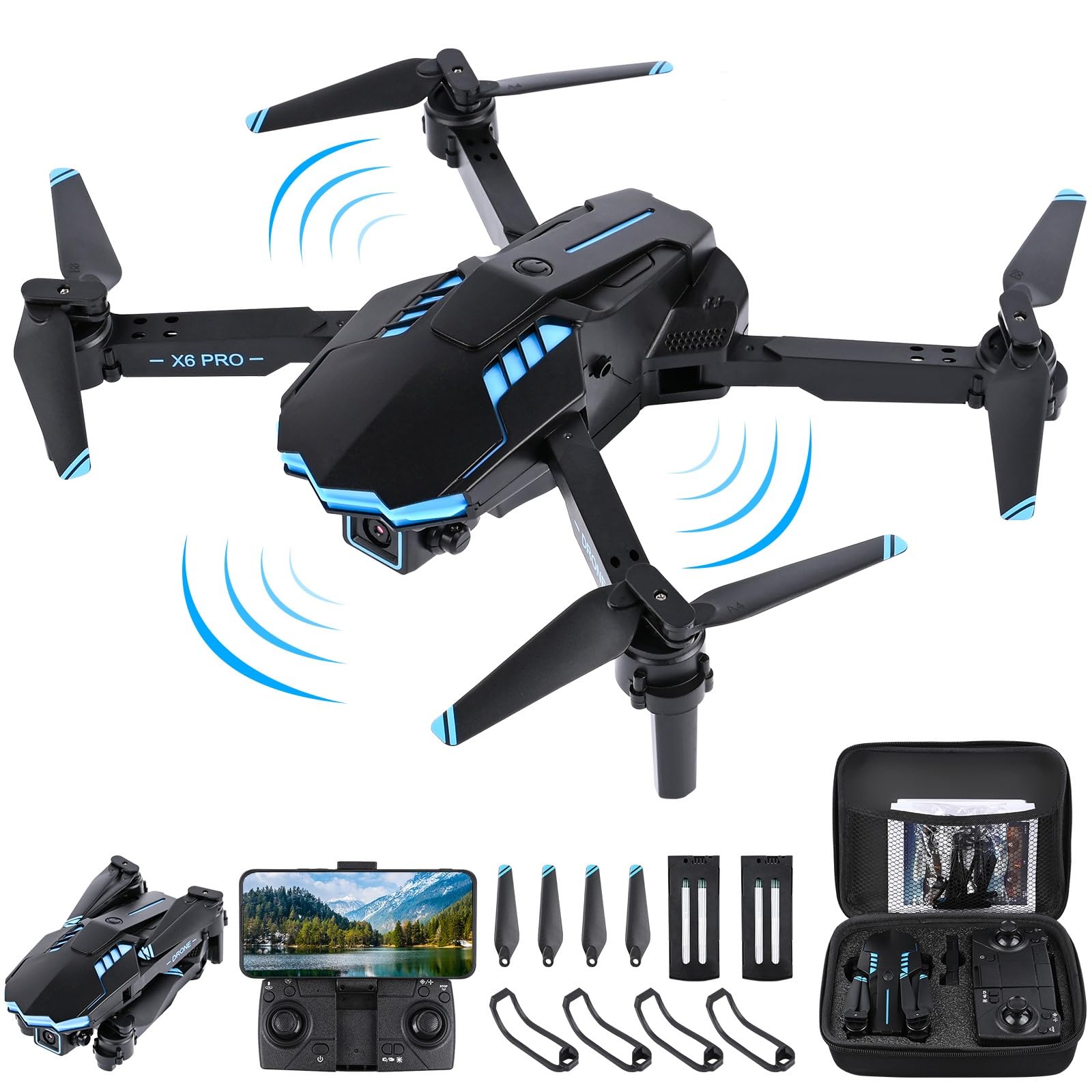 Weinsamkeit Drohne mit Kamera 1080P HD für Kinder, WiFi FPV Drone für Anfänger, RC Quadcopter mit 2 Akku, Schwerkraft Sensor, 3D Flip Mode, Ein-Tasten-Start/Landung, Höhenhaltemodus, Headless Mode von Weinsamkeit