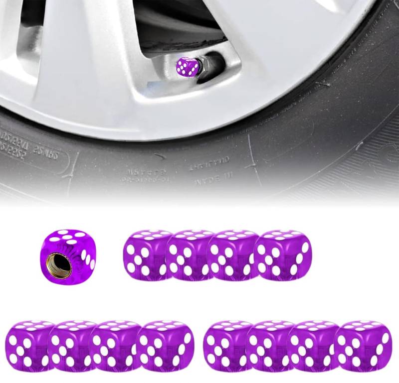 Wekuw 12 pcs Ventilkappen, Reifenventilkappen Auto-Reifen Ventilabdeckung Reifenventilkappen Würfel Auto Ventilkappen Abdeckung Korrosionsbeständig, für Lastwagen, Motorräder, Fahrräder (Lila) von Wekuw