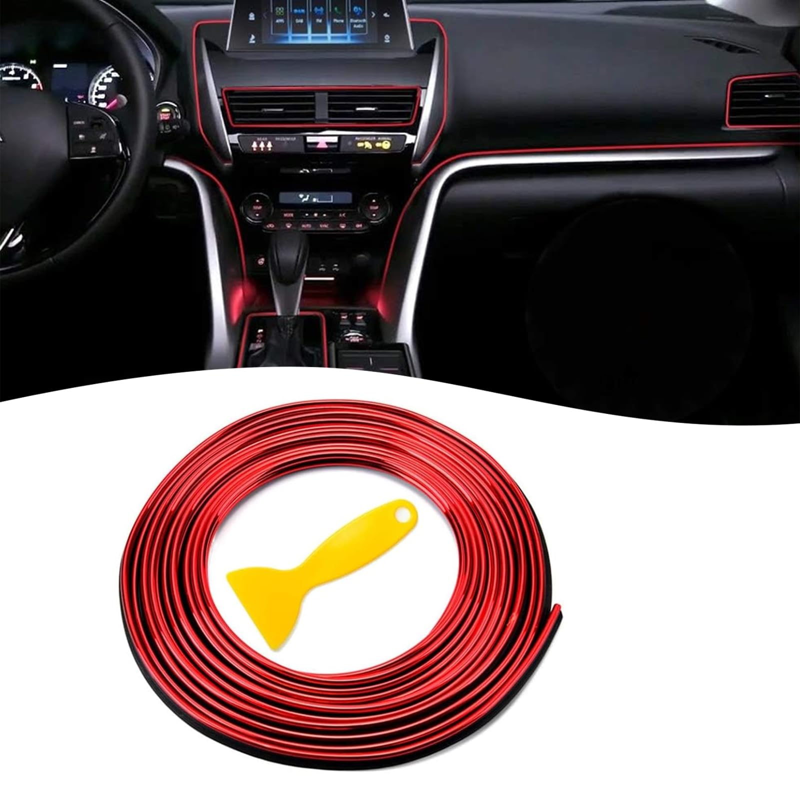 Wekuw Auto Zierleisten Innen, 10M Car Trim Interior Strips, Auto Lüftungsschlitz Dekoration, Auto Innenraum Auto Zierleiste DIY Auto Dekorative Streifen Line Flexible Strip (Rot) von Wekuw