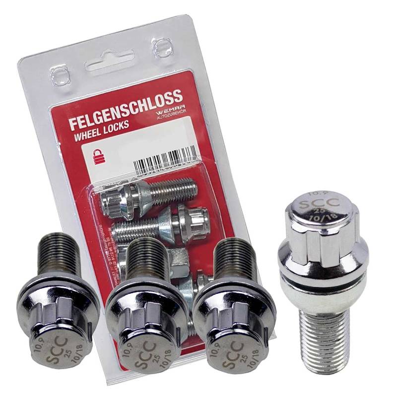 Felgenschloss Typ B - M14x1,5-38 mm zweiteilig - L: SW 17 - Kugel R12 von Wemar