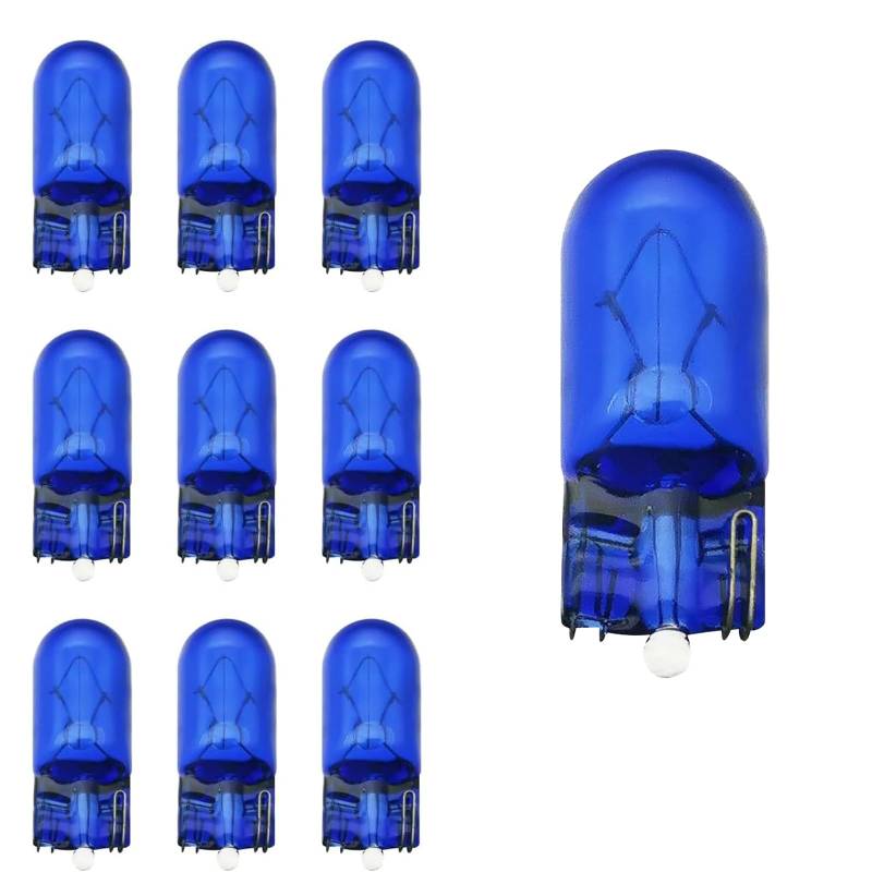 10 Stück Blau Standlicht Lampe Glassockellampe, T10 Halogen Glühbirnen Blau W5W Standlicht Kennzeichen Beleuchtung Glassockellampe Für Parklicht,, Kennzeichenbeleuchtung, Innenbeleuchtung, 12V 5W von Wenxiaw
