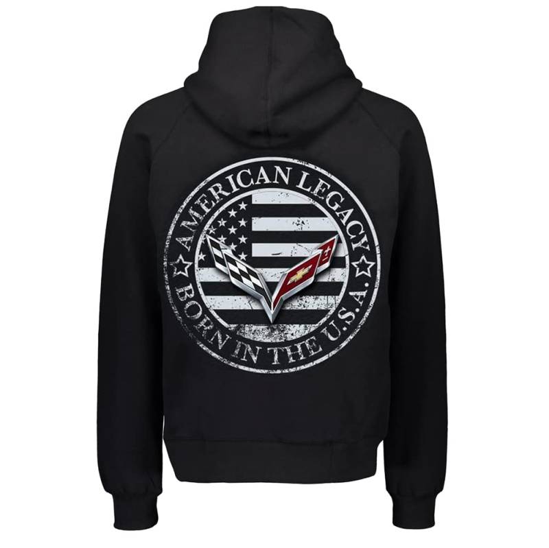 C7 Corvette Born in The USA American Legacy Kapuzenjacke mit Reißverschluss, Schwarz Large Schwarz 28106615 von West Coast Corvette