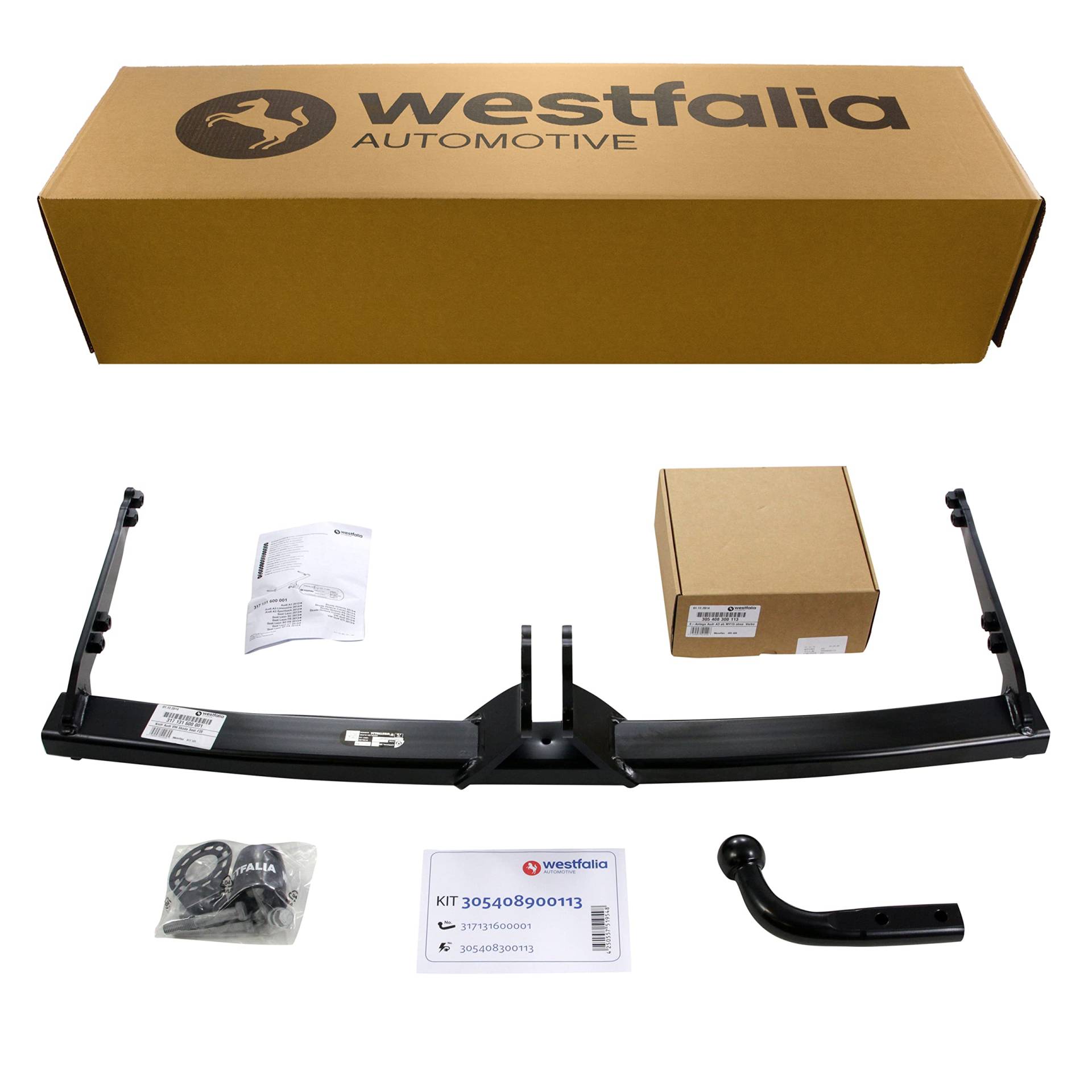 Westfalia Starre Anhängerkupplung für VW Golf 7 Limo (BJ 06/14-06/20), T-Roc (07/17-), Audi A3 (06/14-06/16), Q2 (11/16-), Skoda Octavia 3, Seat Leon 3 (06/14-01/20) - inkl 13-pol. fzg.-spez. E-Satz von Westfalia Automotive