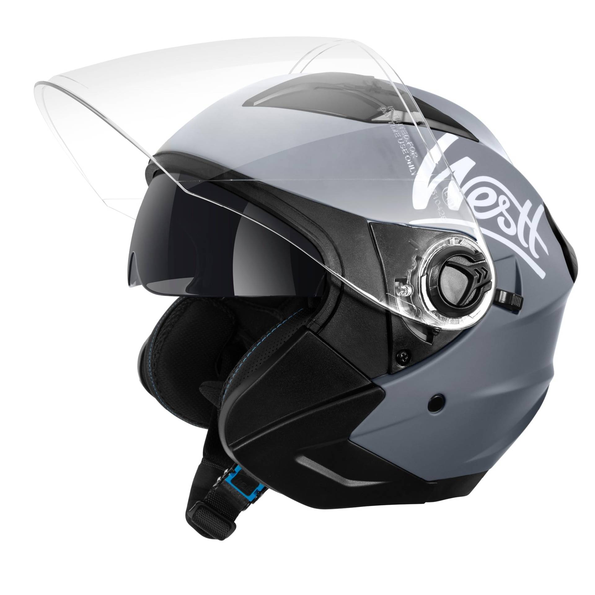 Westt Jethelm mit Visier und Sonnenblende Motorradhelm Herren Damen Rollerhelm Mopedhelm Mofa Chopper Helm Motorrad Halbhelm Open-Face-Helm Pilotenhelm ECE DOT Zertifiziert von Westt