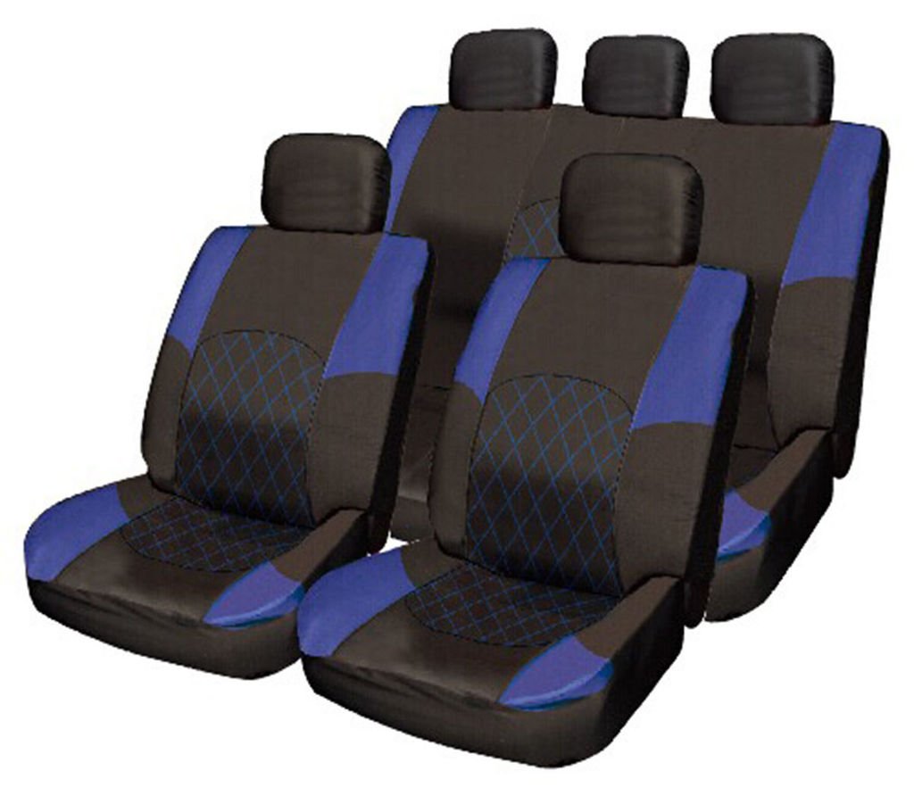 Blue & Schwarz Tuch Sitzbezug-Set Split Hinten Sitz Kompatibel mit Nissan Note Juke Qashqai Cube von Wheels N Bits