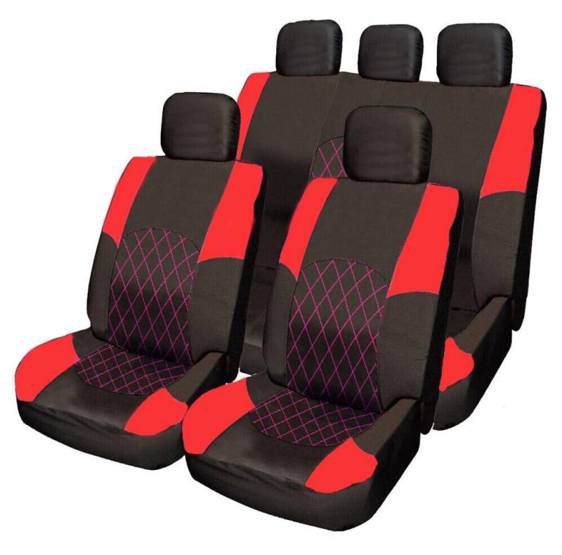 Rot & Schwarz Tuch Sitzbezug-Set Split hinten Sitz Kompatibel mit FIAT Stilo Panda Multipla Corma Qubo von Wheels N Bits