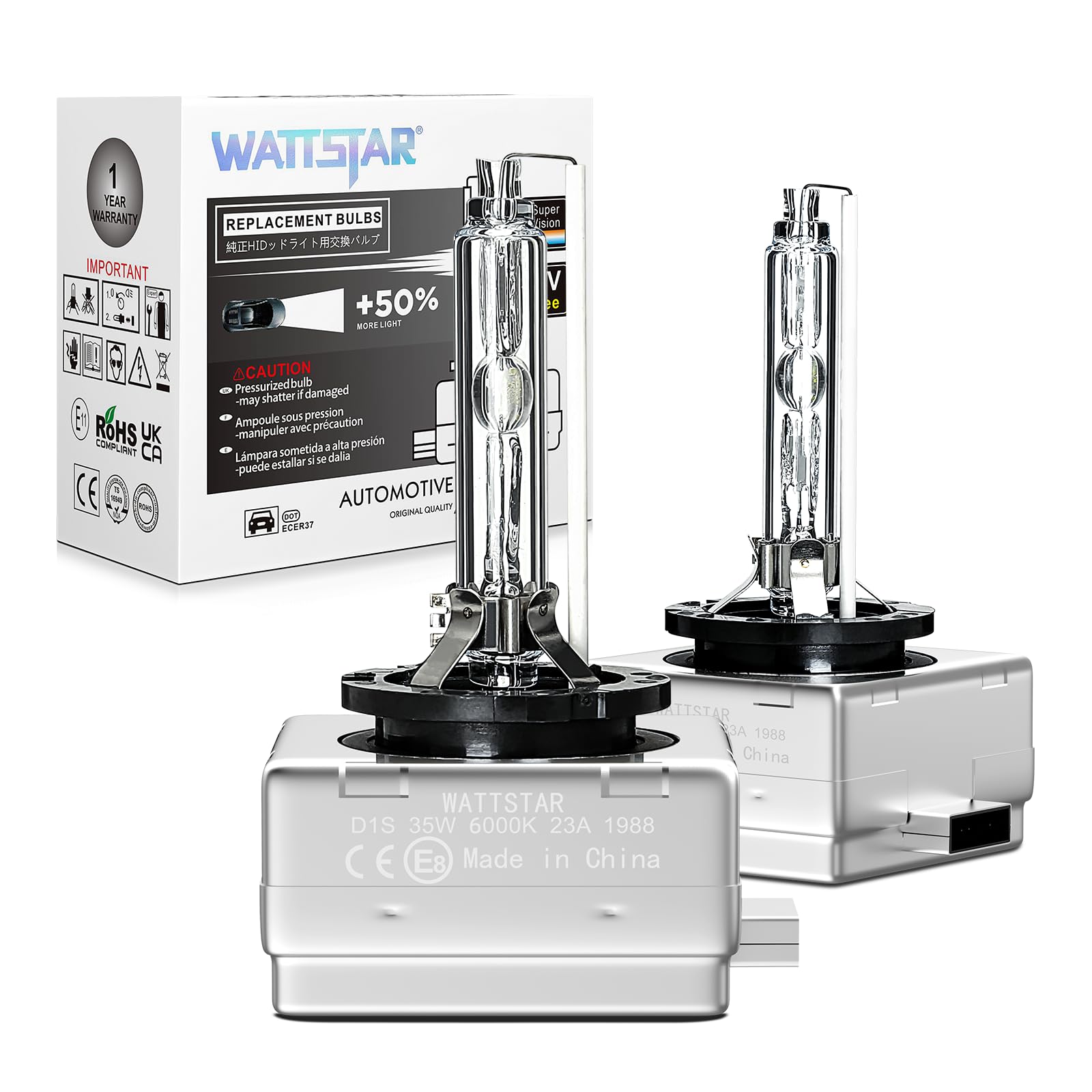 Wattstar D1S 6000K, Xenonlampe Ersatzlampe, HID D1S Xenonlampe, 35W HID Scheinwerferlampe, IP68 wasserdicht.… von wattstar