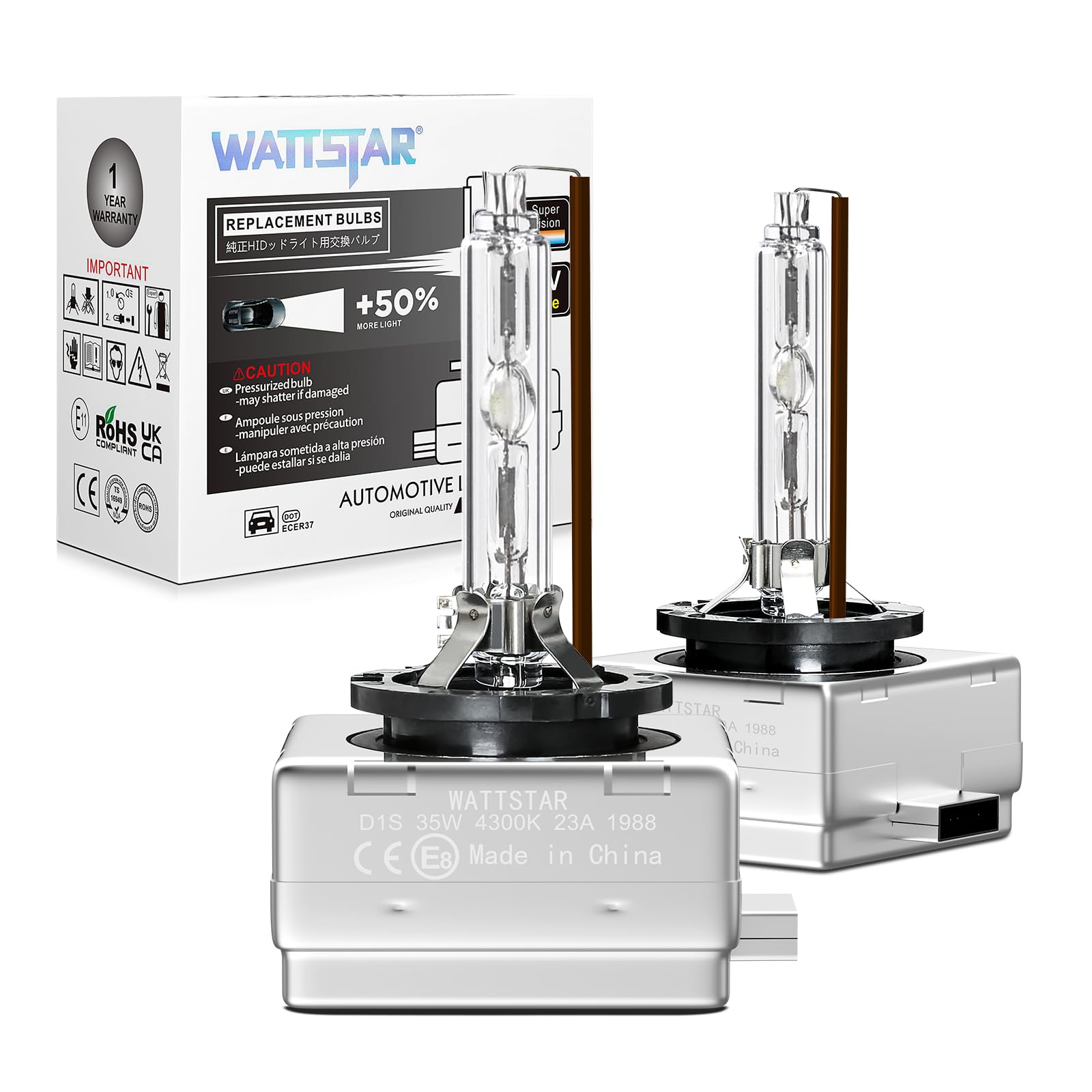 wattstar D1S 4300K Glühlampe, Xenon-Scheinwerfer, 35 W HID, Scheinwerfer ersetzen, wasserdichtes IP68-Restaurierungskit (2er-Pack) …… von wattstar