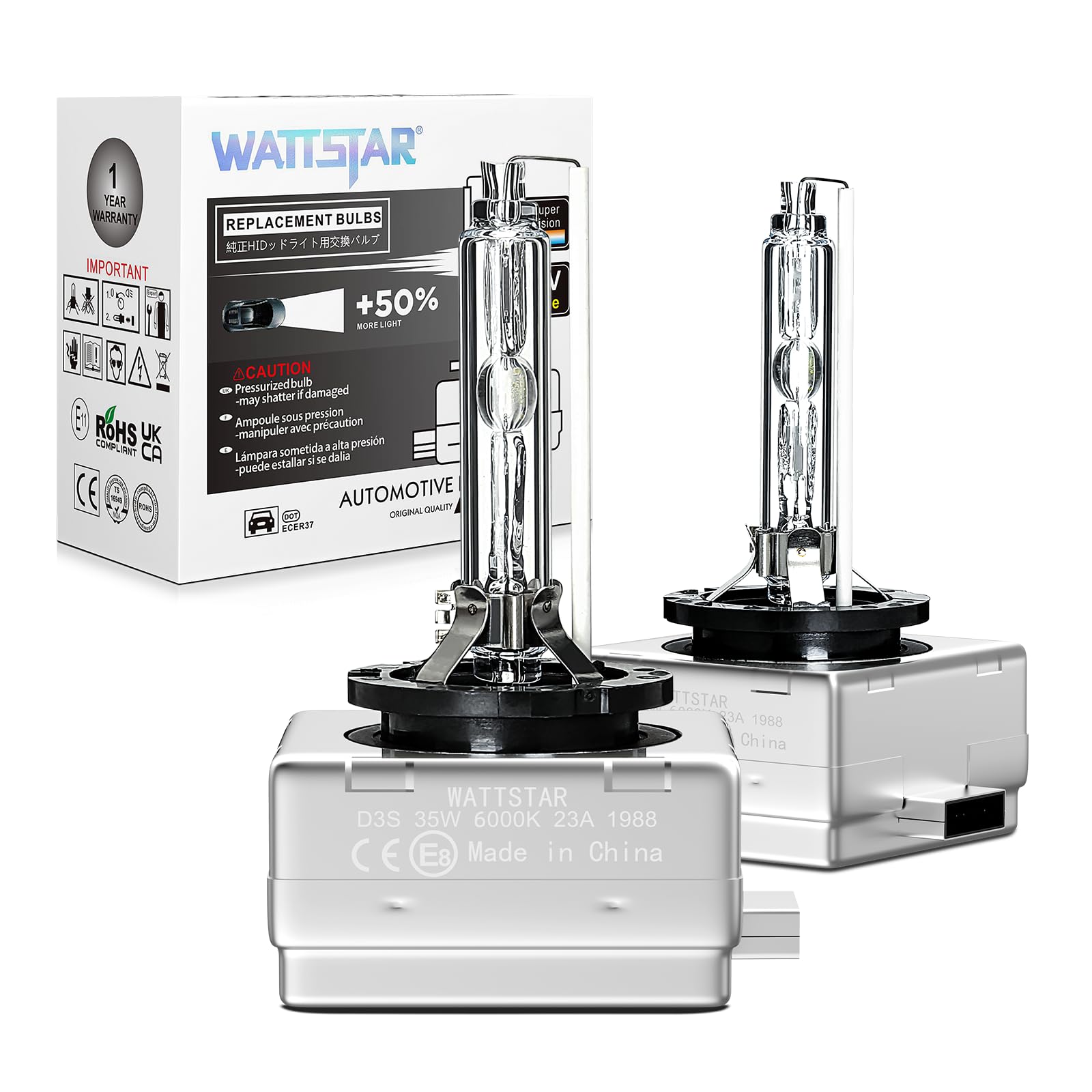 wattstar D3S Scheinwerfer, Restaurierung HID Kit, 35W 6000K Reinweiß Auto HID Umbausatz, Ersatzlampe ， Außenscheinwerferlampe （2er Pack… von wattstar