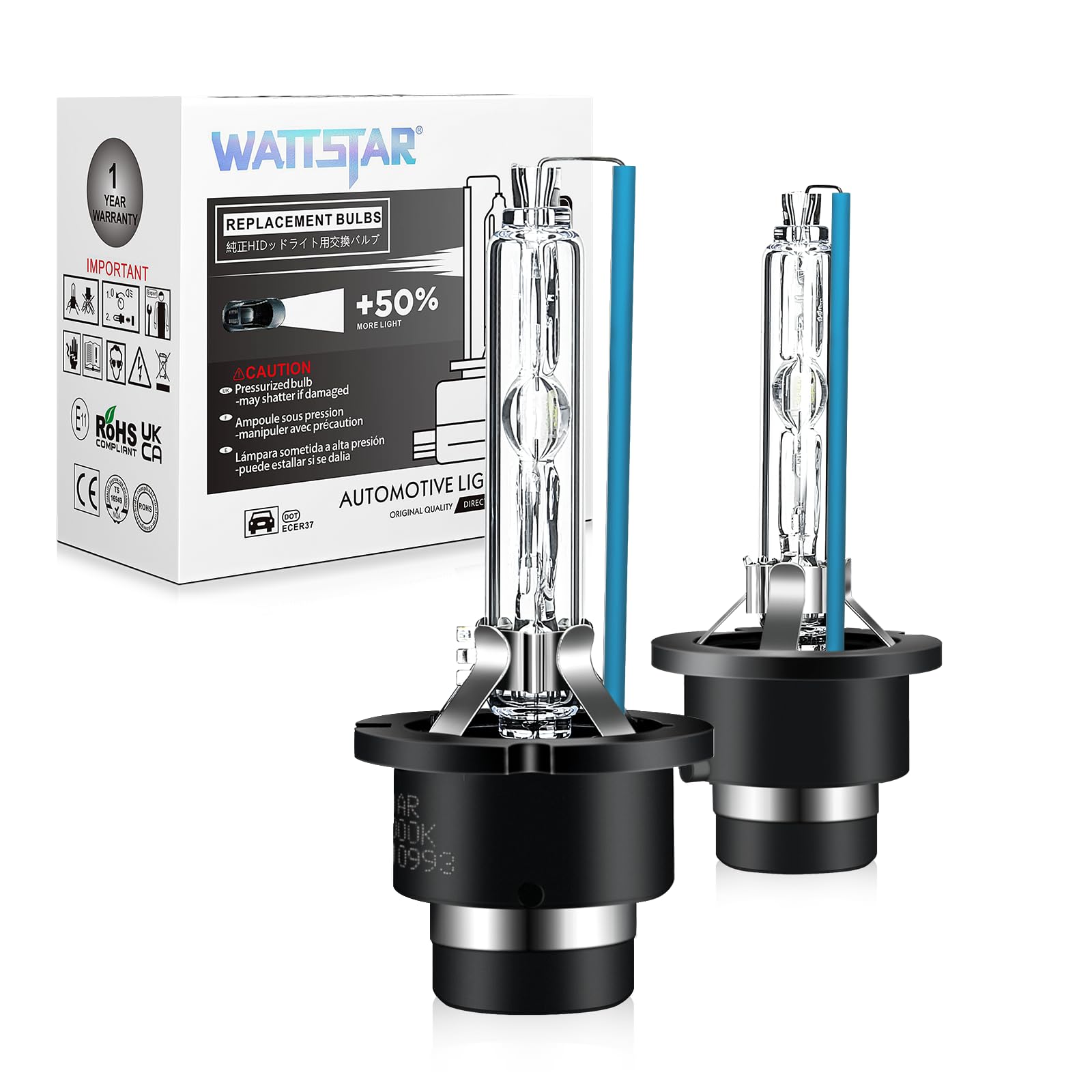 wattstar D4S Scheinwerfer, Restaurierung HID Kit, 35W 6000K Reinweiß Auto HID Umbausatz, Ersatzlampe ， Außenscheinwerferlampe （2er Pack… von wattstar