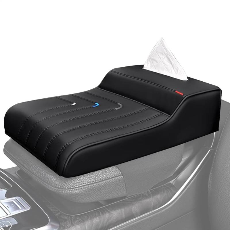 Auto Armlehne Box Pad - Mittelkonsole Kissen, Ellenbogenstütze Booster | Taschentuchhalter Konsole Armlehne Matte, Auto Sedan Comfort Pad, Interior Protector für Cabrio, LKW, Fahrzeug Kabinensitz von Whnbuij
