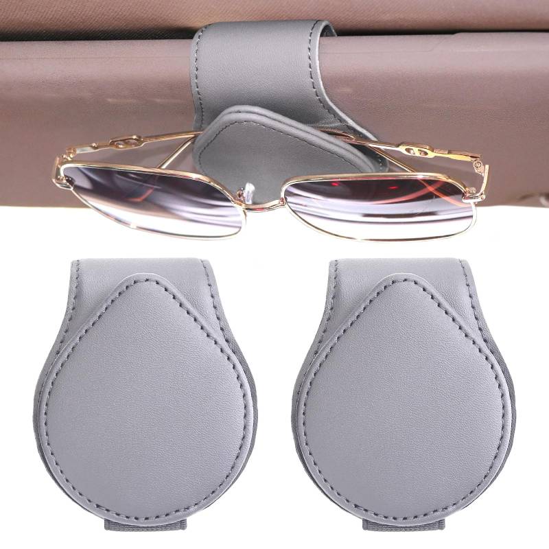 WiMas 2 Pack Magnetische Brillenhalter Leder Sonnenbrillen Halterung Sonnenbrillenhalter Brillenhalterung für Auto Sonnenblende (Grau) von WiMas