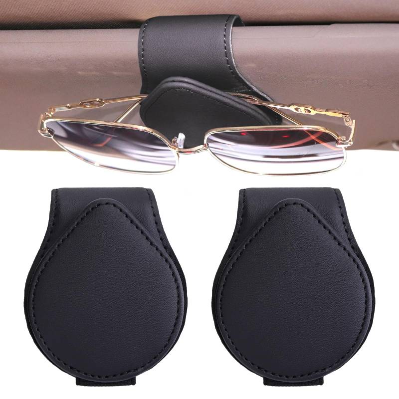 WiMas 2 Pack Magnetische Brillenhalter Leder Sonnenbrillen Halterung Sonnenbrillenhalter Brillenhalterung für Auto Sonnenblende (Schwarz) von WiMas