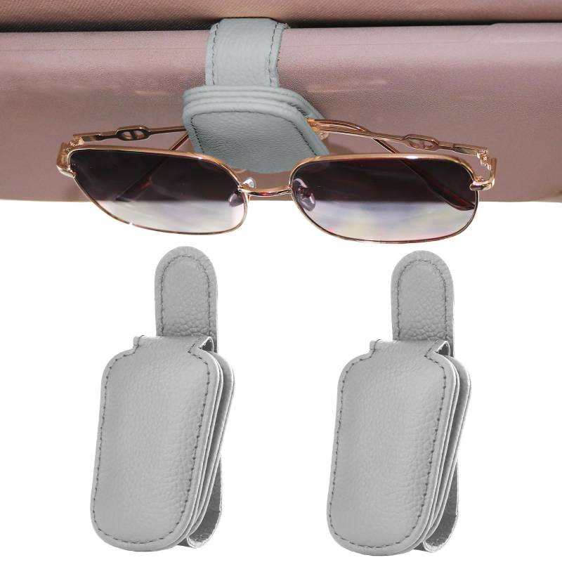 WiMas 2 Pack Magnetische Brillenhalter Leder Sonnenbrillen Halterung Sonnenbrillenhalter Brillenhalterung für Auto Sonnenblende Ticket Karten Clip (Grau) von WiMas