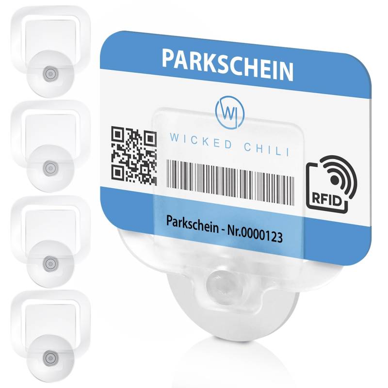 Wicked Chili 4er Set Parkausweis Auto Halterung Windschutzscheibe mit 30mm Saugnapf, Kartenhalter, Parkscheinhalter, Parkausweishalter, Kartenhalter Autoscheibe (Made in Germany) transparent, 4X von Wicked Chili