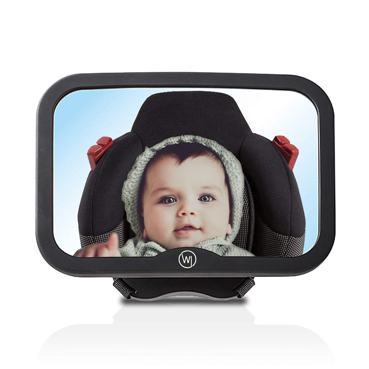 Baby Autospiegel für Kopfstütze | Rückspiegel bruchsicher & extra groß | Rücksitzspiegel für Babys | Baby Erstausstattung Auto Zubehör KFZ Spiegel (Baby on Board Schild, 360° schwenkbar) von Wicked Chili